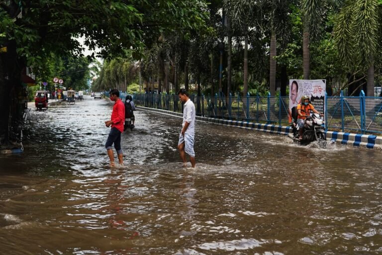 बाढ़ के पानी में लोग